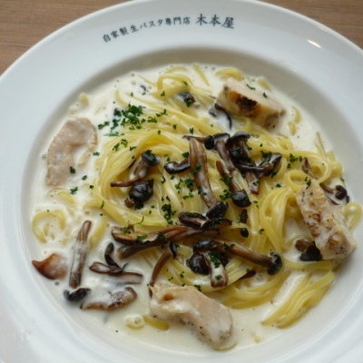 やわらかチキンときのこのクリームソース|自家製生パスタ専門店 木本屋